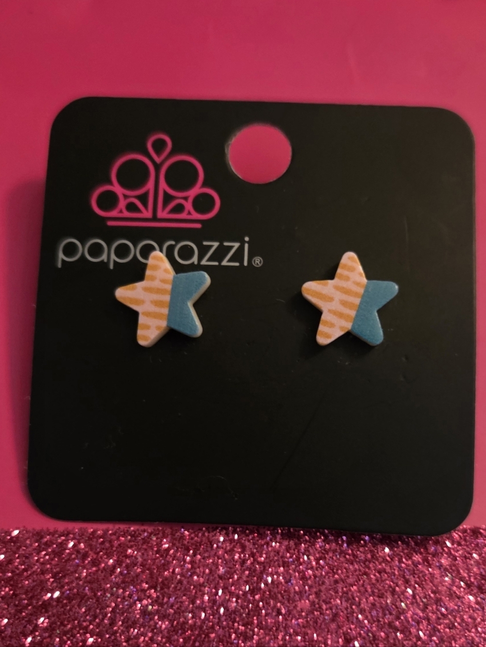 paparazzi Orange Stripe & Blue Star Studs for Kids
